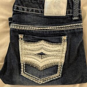 Women's Maurice's Premium Boot Cut Blue Denim Jeans with Embroidered Pocket.